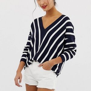 Vertical Stripe Wide V Neck Sweater Asos Small